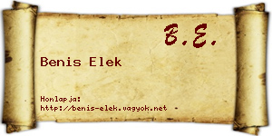 Benis Elek névjegykártya